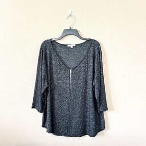 Green Envelope Half Zip V Neck Top